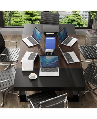 86.6 in. W, Retangular Black Walnut Wood Writing Desk Office Commercial Desk Computer Table, Meeting Table