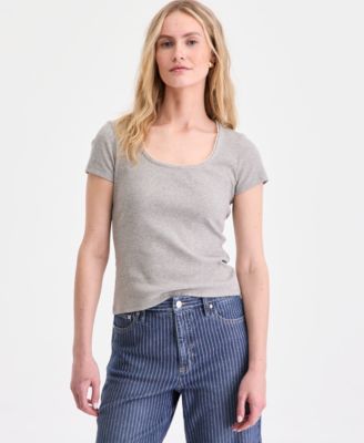 Women's Short Sleeve Pearl Trim Top