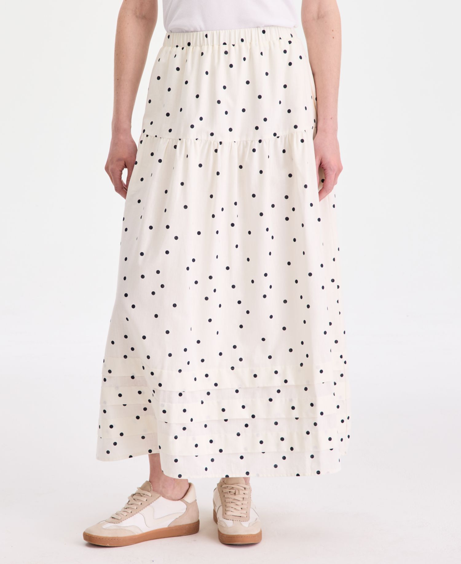 Women's Dot-Print Tiered Midi Skirt
