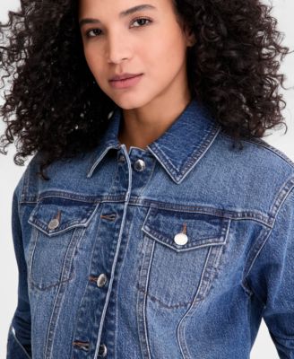 Women's Cropped Cotton Denim Trucker Jacket