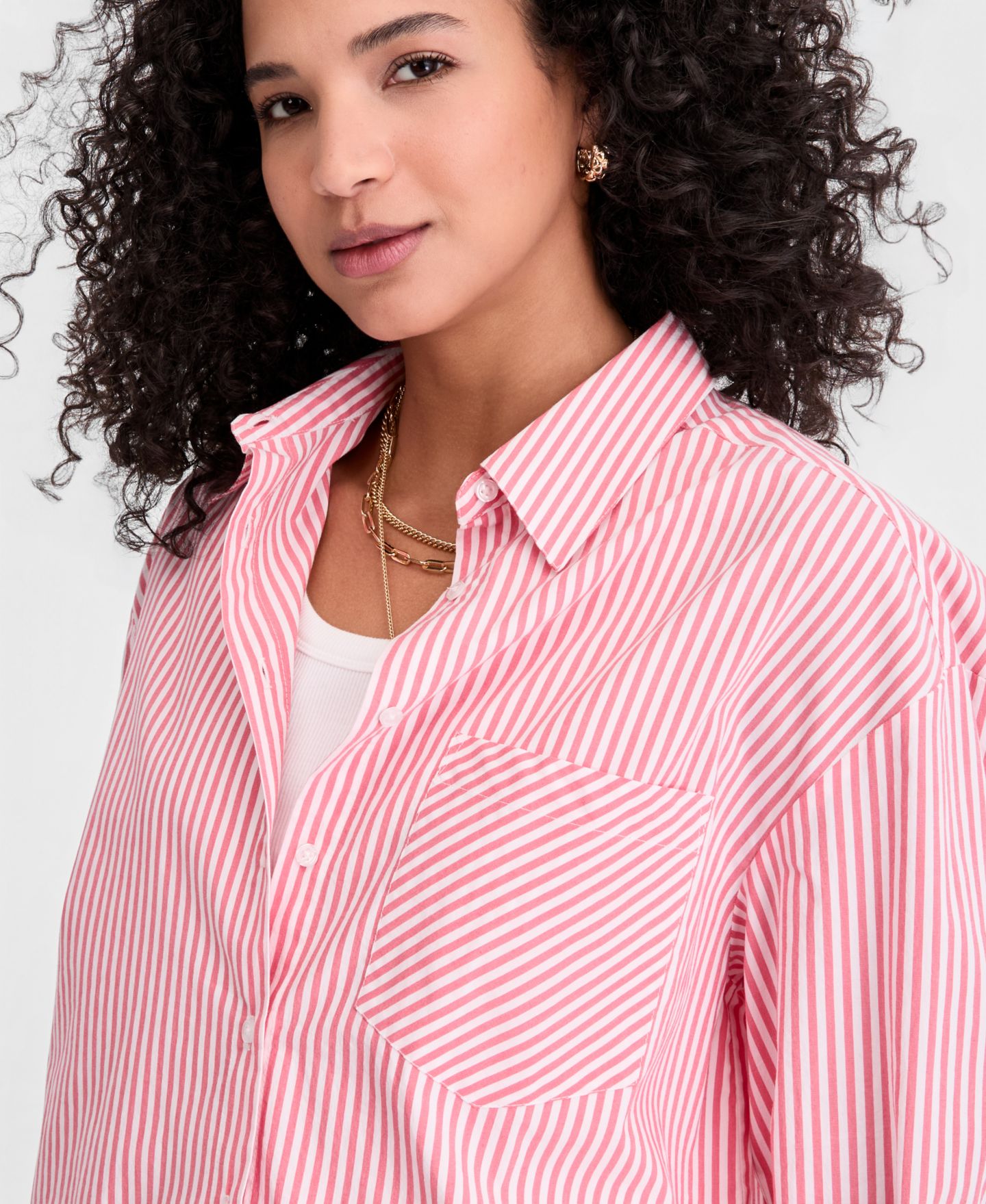 Женская рубашка On 34th Jenna Stripe Button-Front, цвет: Розовый комбинированный — фото 2
