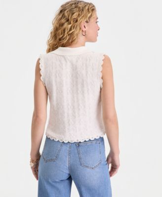 Women's Tie-Front Sleeveless Crochet Sweater