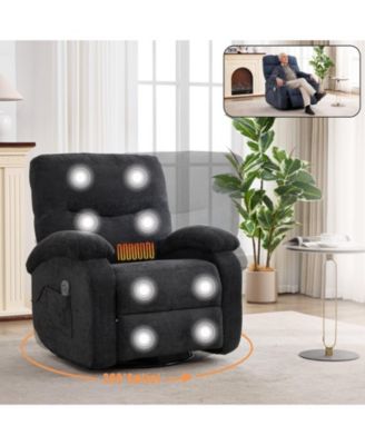 Massage Manual Lounge Chair with Rocker Arms and Rotating Fabric with Cup Bucket for Living Room