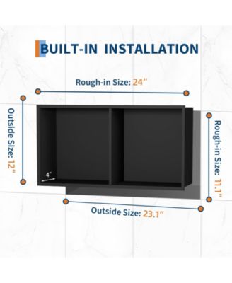 Modern Matte Black Stainless Steel Shower Niche - 24" x 12" Recessed Wall Shelf - Single Tier Bathroom Storage Organizer