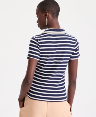 Women's Embellished Rib Polo Top