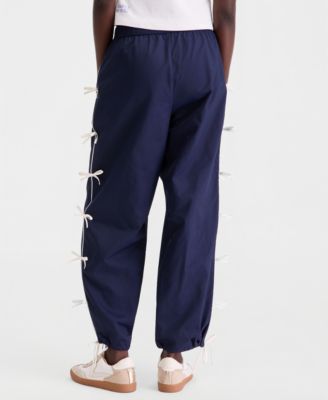 Women's High-Rise Bow-Trim Nylon Pull-On Pants