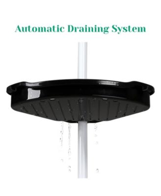 Corner Shower Caddy Tension Pole, Rust-Resistant Bathroom Storage Organizer with 4-Tier Adjustable Shelves & Rubber Pad, 101.6''- 122'' Height