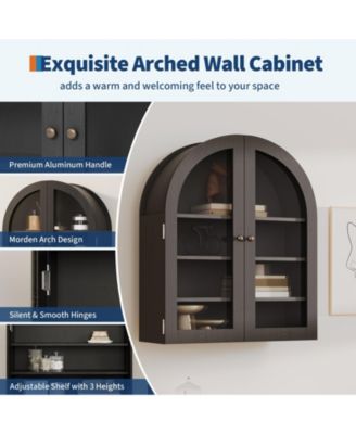 Arched Wall Cabinet, Arched Bathroom Medicine Wall Cabinet with Acrylic Door & Adjustable Shelves, Wall Mounted Storage Organizer
