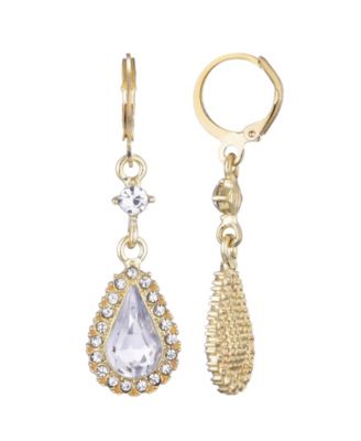 Gold Crystal Pear Halo Drop Earrings
