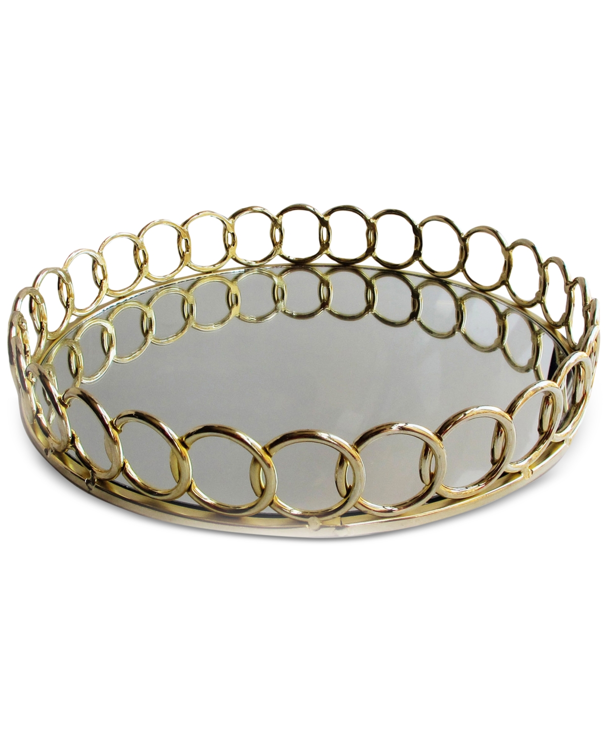 Jay Imports Round Link Mirrored Tray In Gold