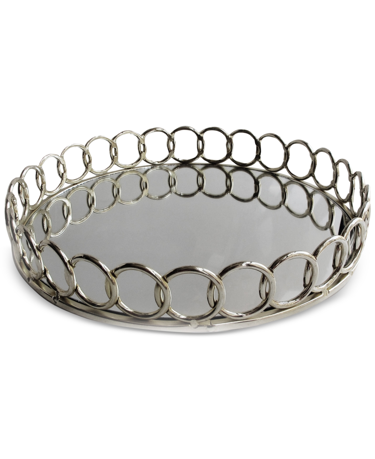 Jay Imports Round Link Mirrored Tray In Silver