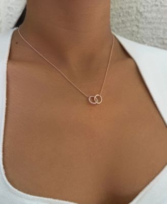 Rose Gold CZ Adjustable Pave Rings Necklace