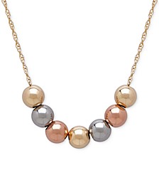 Tri-Tone Beaded Necklace in 10k Yellow, White and Rose Gold