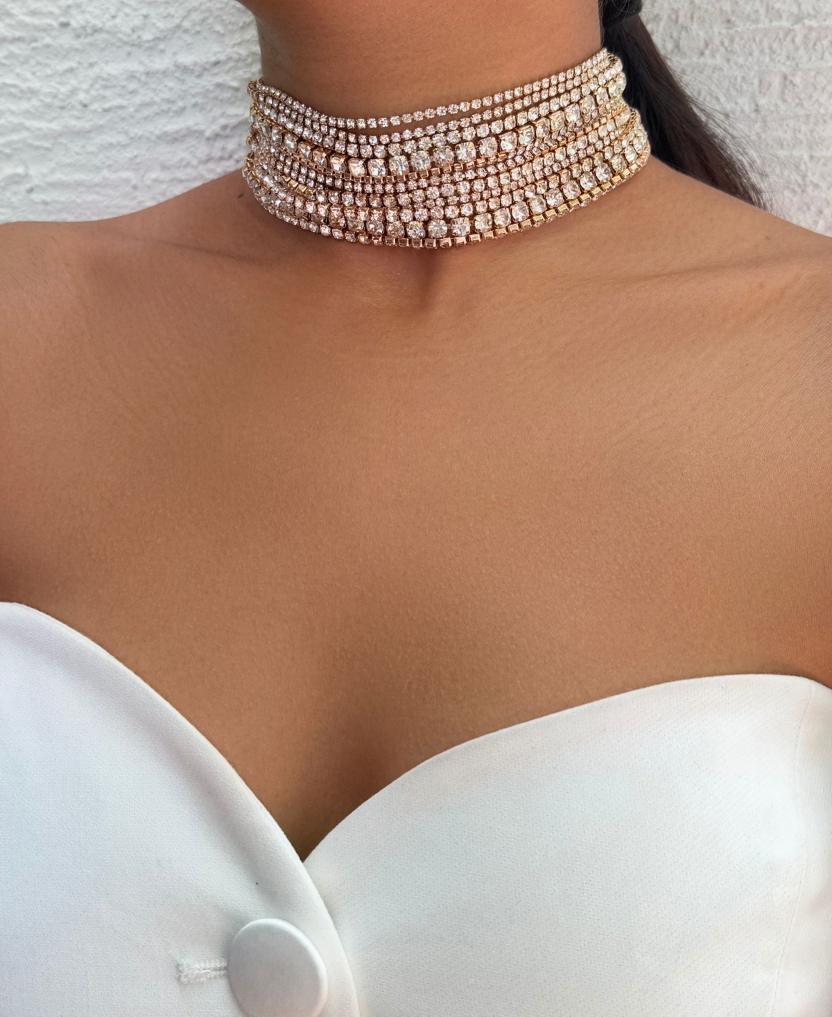 Adornia Gold Crystal Multi Strand Adjustable Collar Necklace