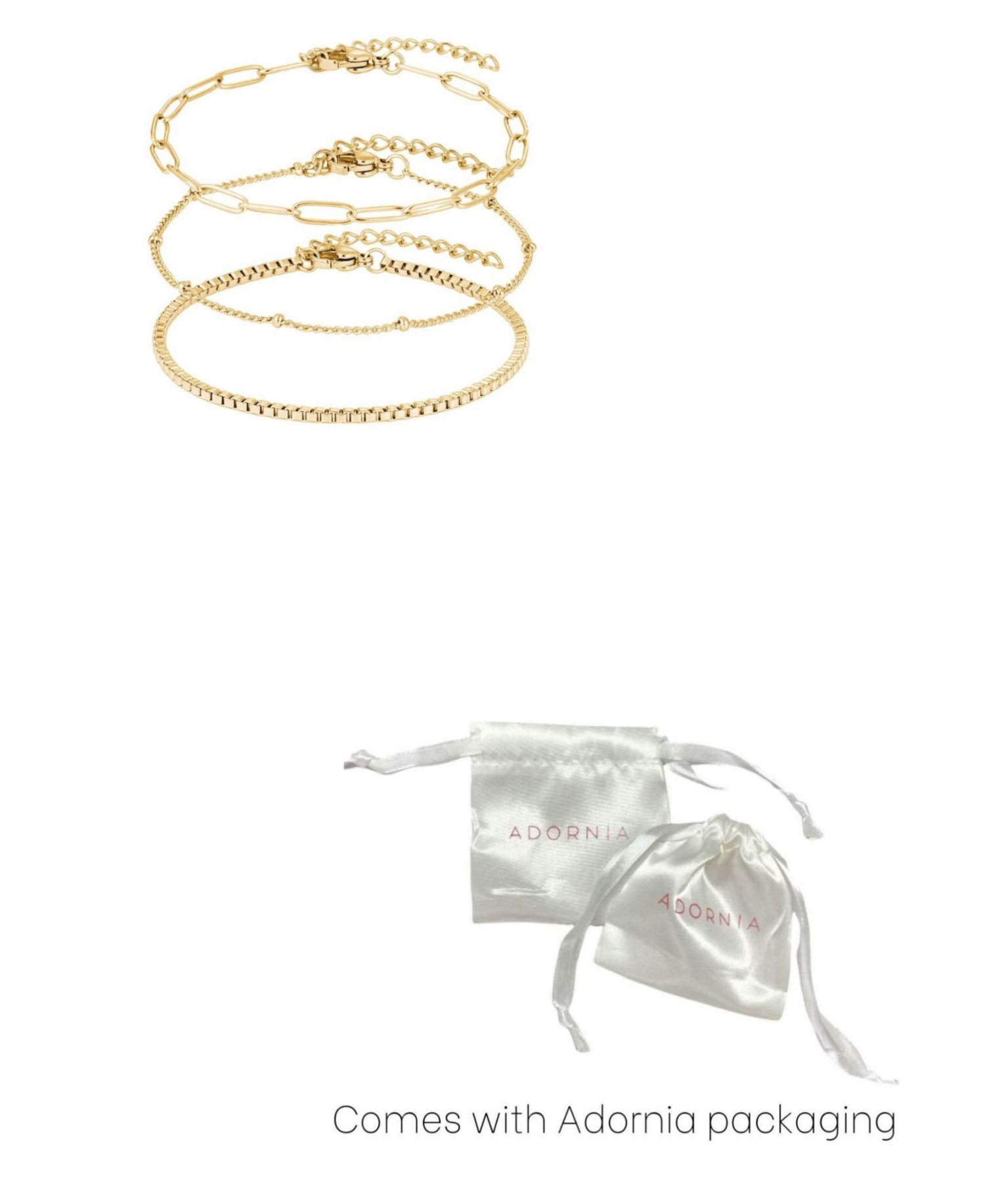 Tarnish Resistant Gold 3-Chain Bracelet Set