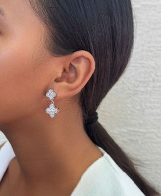 Silver CZ Clover Drop Earrings
