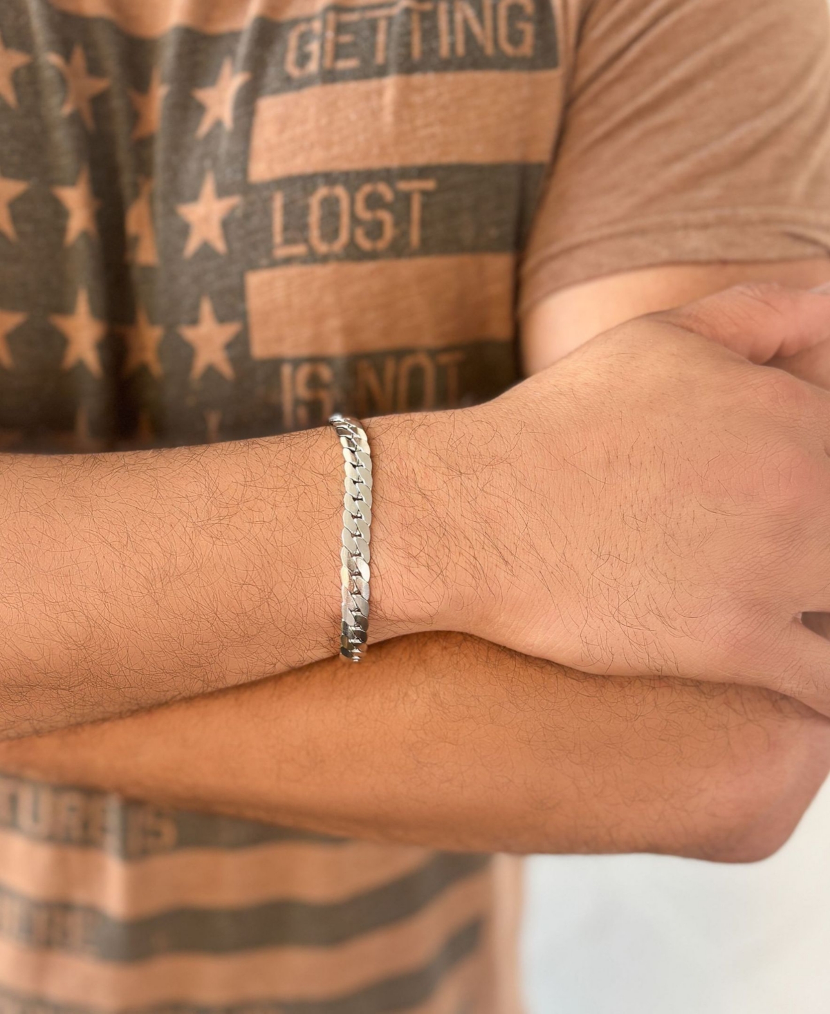 Adornia Tarnish Resistant Men's Silver Flat Curb Chain Bracelet