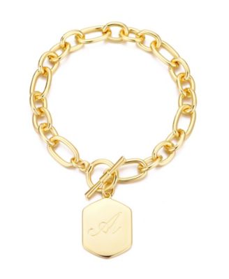 Gold Monogram Initial Chunky Toggle Bracelet