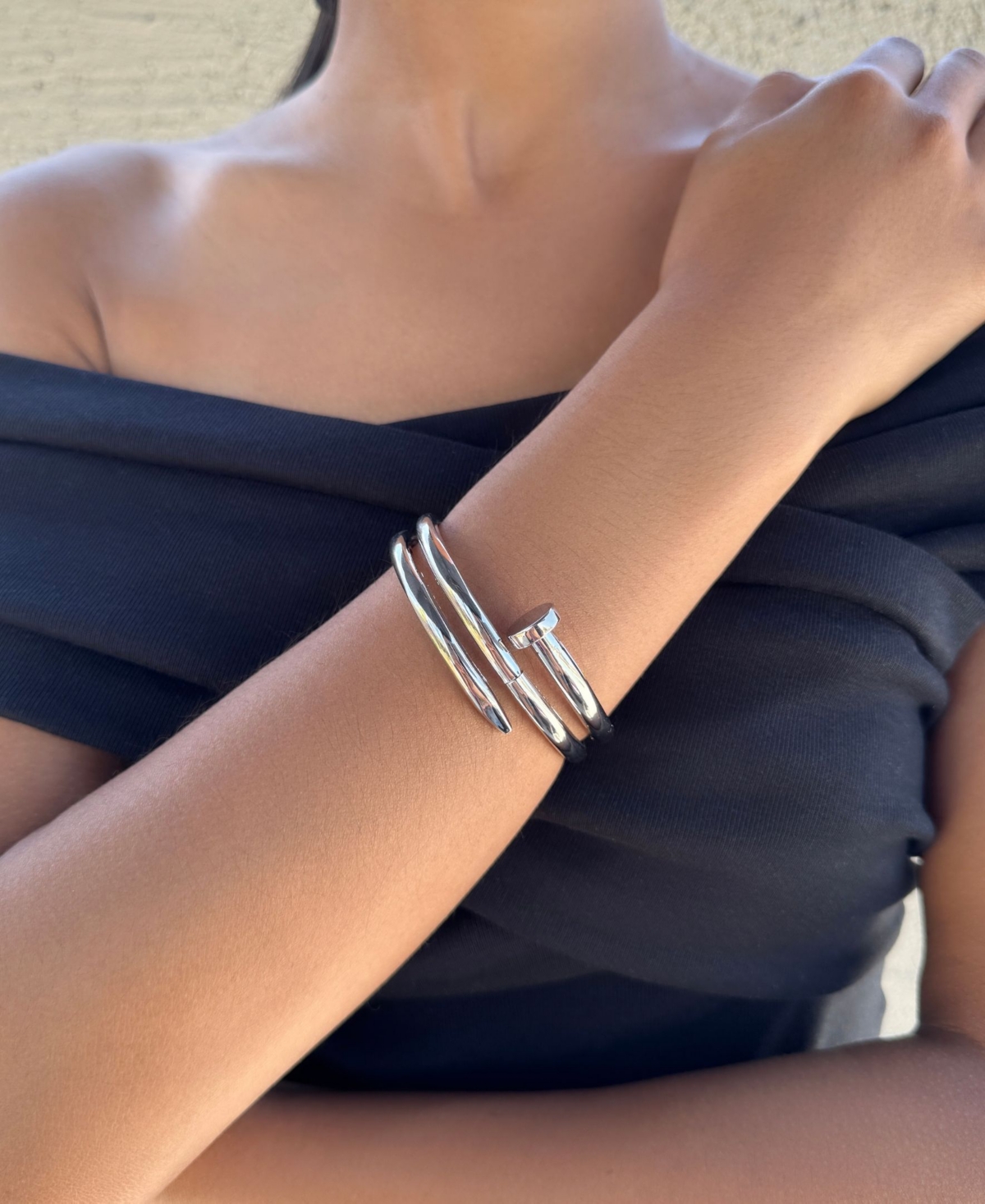 Adornia Silver Hinge Nail Cuff Bracelet