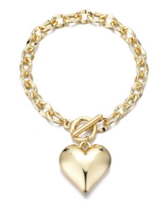 Gold Puffy Heart Link Bracelet