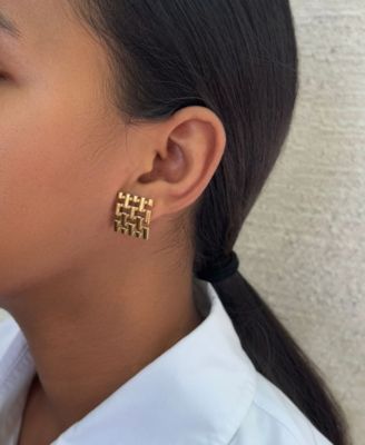 Tarnish Resistant Gold Grid Stud Earrings