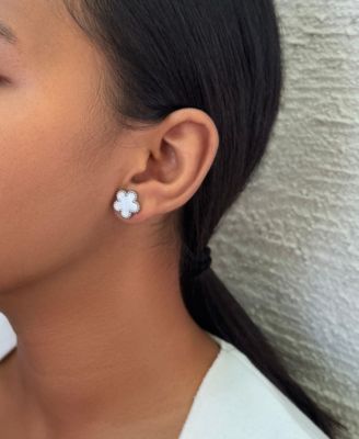 Tarnish Resistant Silver Mother of Pearl 5-Leaf Clover Stud Earrings