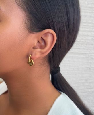 Tarnish Resistant Gold Flower Huggie Hoop Earrings
