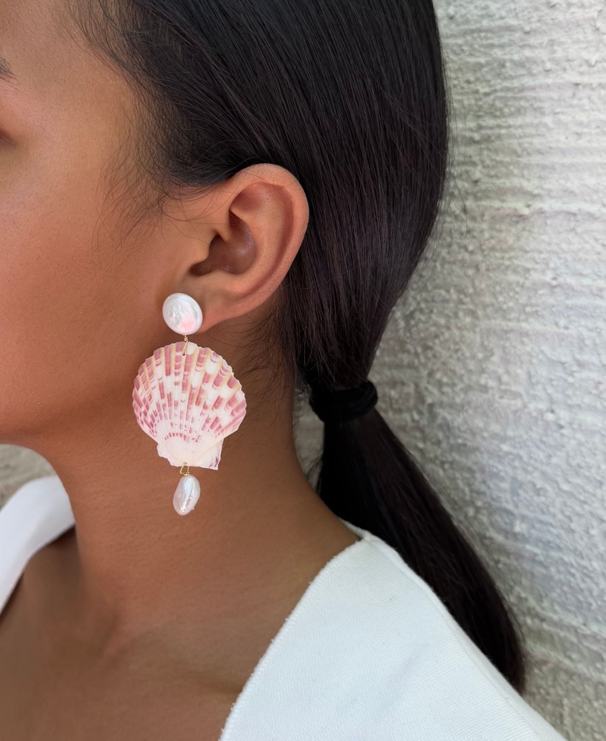 Adornia Pearl Pink Shell 3-Drop Earrings
