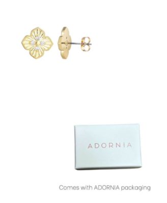 Gold CZ Pointed Prismatic Clover Stud Earrings