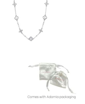 Silver Mother of Pearl CZ Mixed Clover Station Necklace