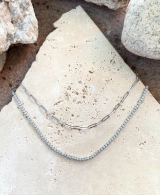 Silver Tennis and Paperclip Chain Necklace Set