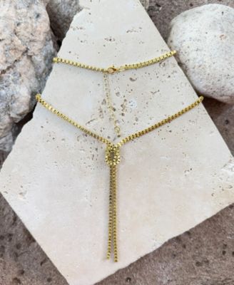Gold 30" Knotted Box Chain Lariat Necklace