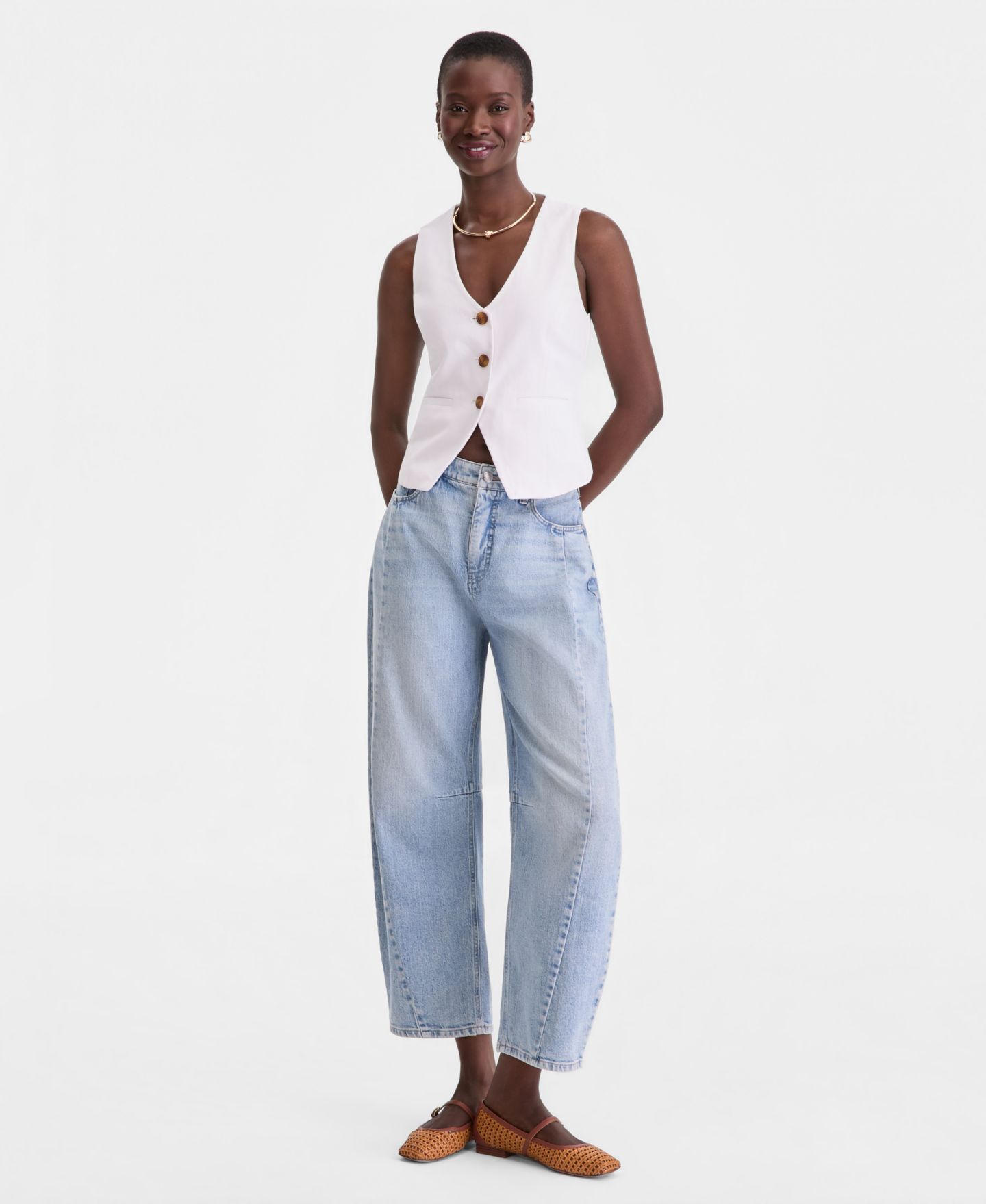 Женский жилет On 34th Linen Blend V-Neck Button-Front Vest, цвет: Яркий белый — фото 4