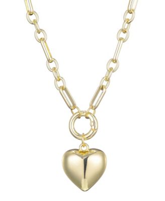 Gold Puffy Heart Link Necklace