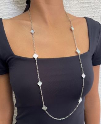 Silver Mother of Pearl 36" Flower Station Necklace