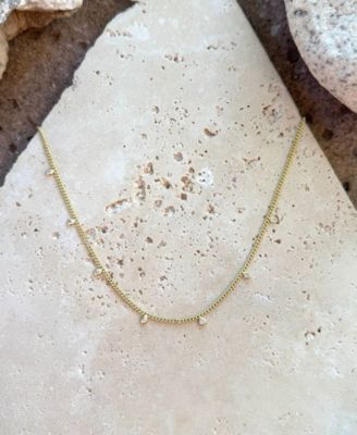 Gold CZ Droplet Curb Chain Necklace