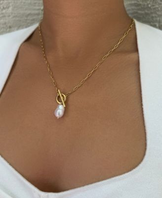 Tarnish Resistant Gold Freshwater Pearl Toggle Necklace