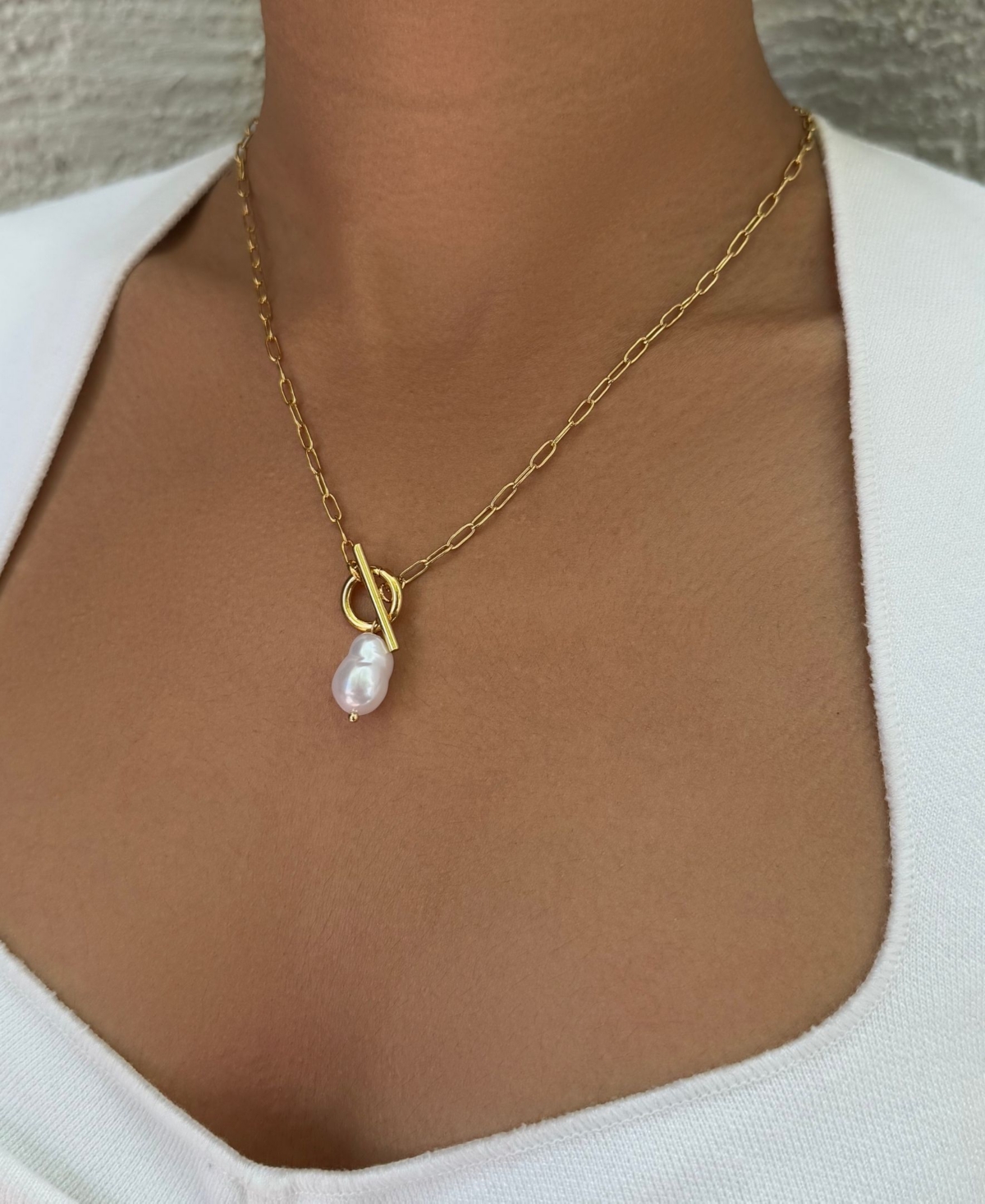 Adornia Tarnish Resistant Gold Freshwater Pearl Toggle Necklace