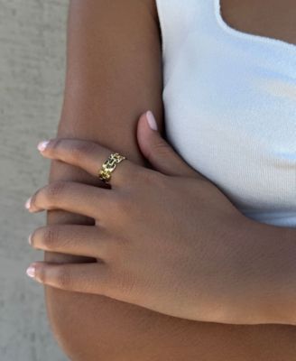 Gold Grid Pattern Band Ring