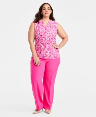 Plus Size Pleated V-Neck Sleeveless Top