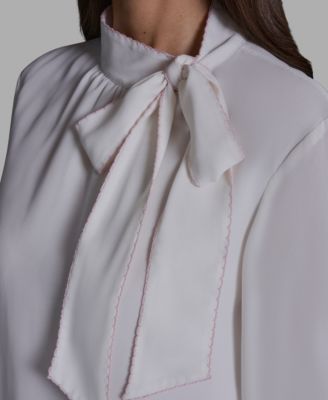 Women's Long-Sleeve Tie-Neck Blouse