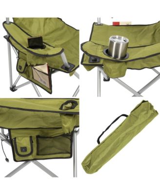 Heavy-Duty Heated Quad Outdoor Camping Chair, Folding Heated Chair with 18" USB Cable, Storage Compartment, and Cup Holder, Black
