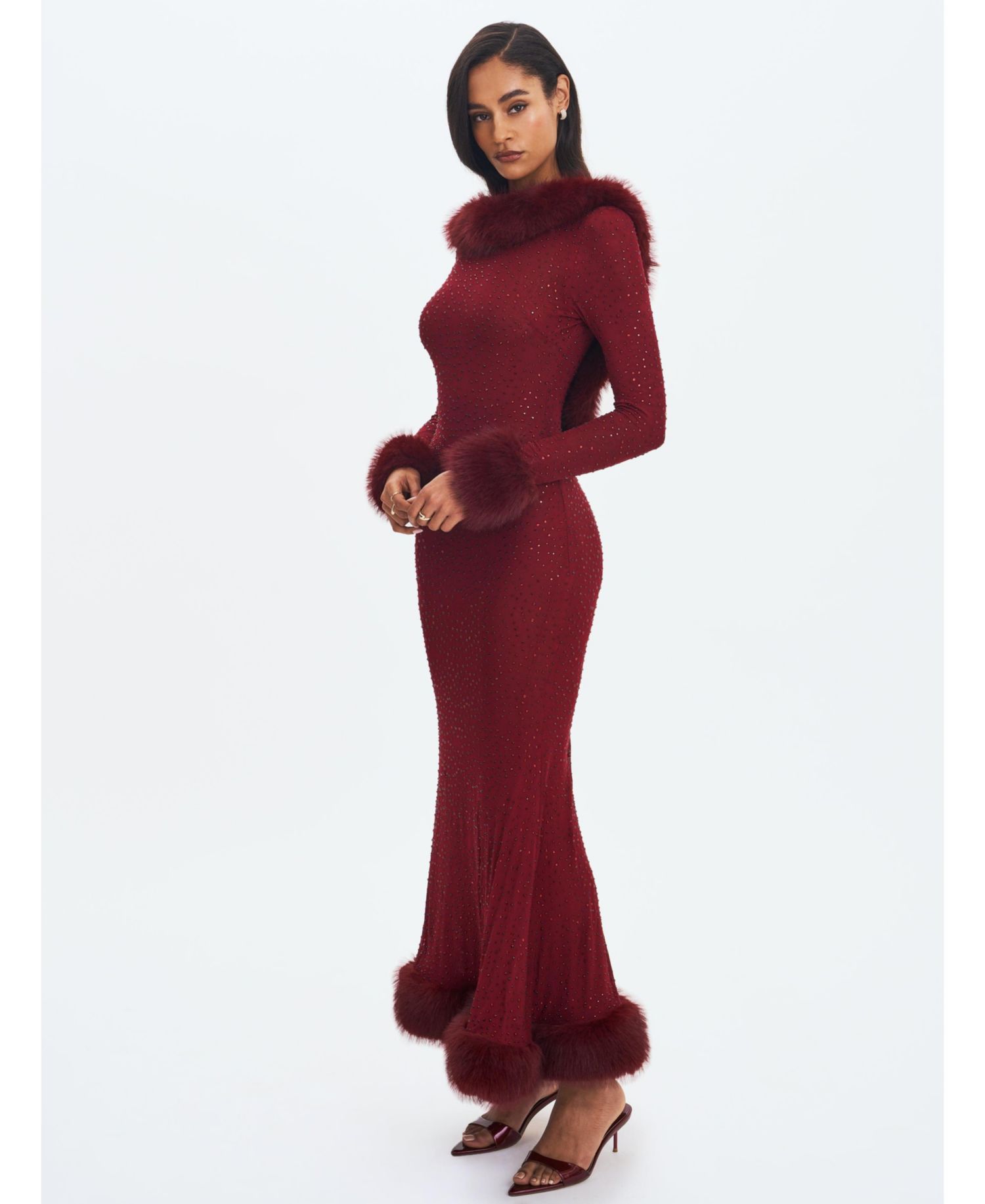 Women's Rhinestone Mesh Low Back Mermaid Gown