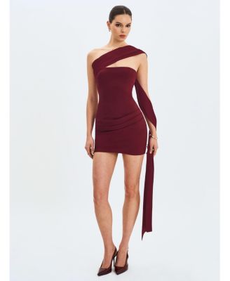 Women Ovelia Crimson Satin Ribbon Strapless Mini Dress