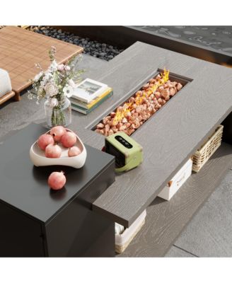 50,000 BTU Metal Outdoor Fire Pit Table with Auto Shut-Off, Propane Storage, Rain Cover and Lava Rocks