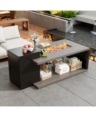 50,000 BTU Metal Outdoor Fire Pit Table with Auto Shut-Off, Propane Storage, Rain Cover and Lava Rocks