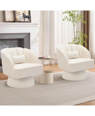 Swivel Barrel Chair - Velvet Upholstered Modern Armchair with Striped Backrest & Plush Padding, Round Lounge Chair for Living Room, Bedroom