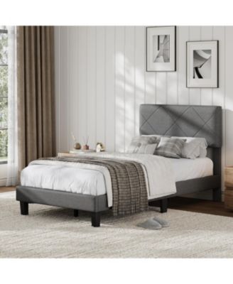 Bed Frame with Upholstered Headboard, Full Size Platform Bed Frame with Wooden Slat Support, Easy Assembly Platform Bed