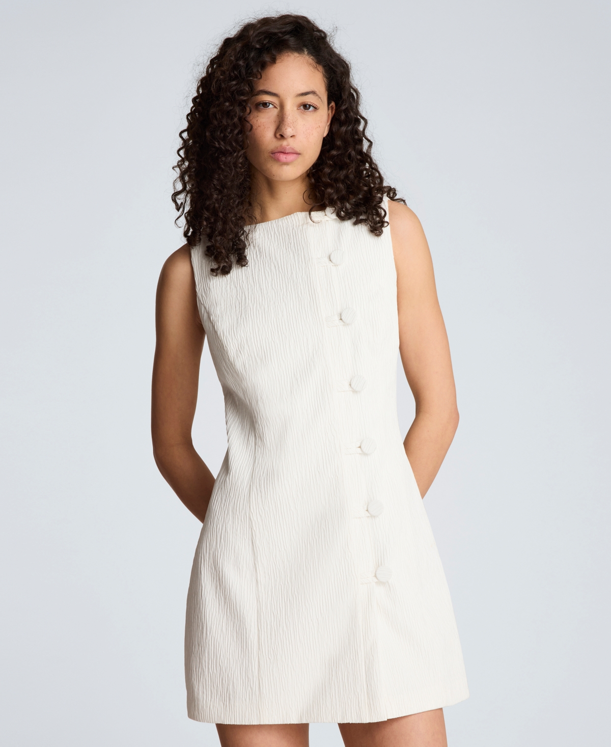 Kenneth Cole Women's Boat Neck Button Front Sheath Short Dress