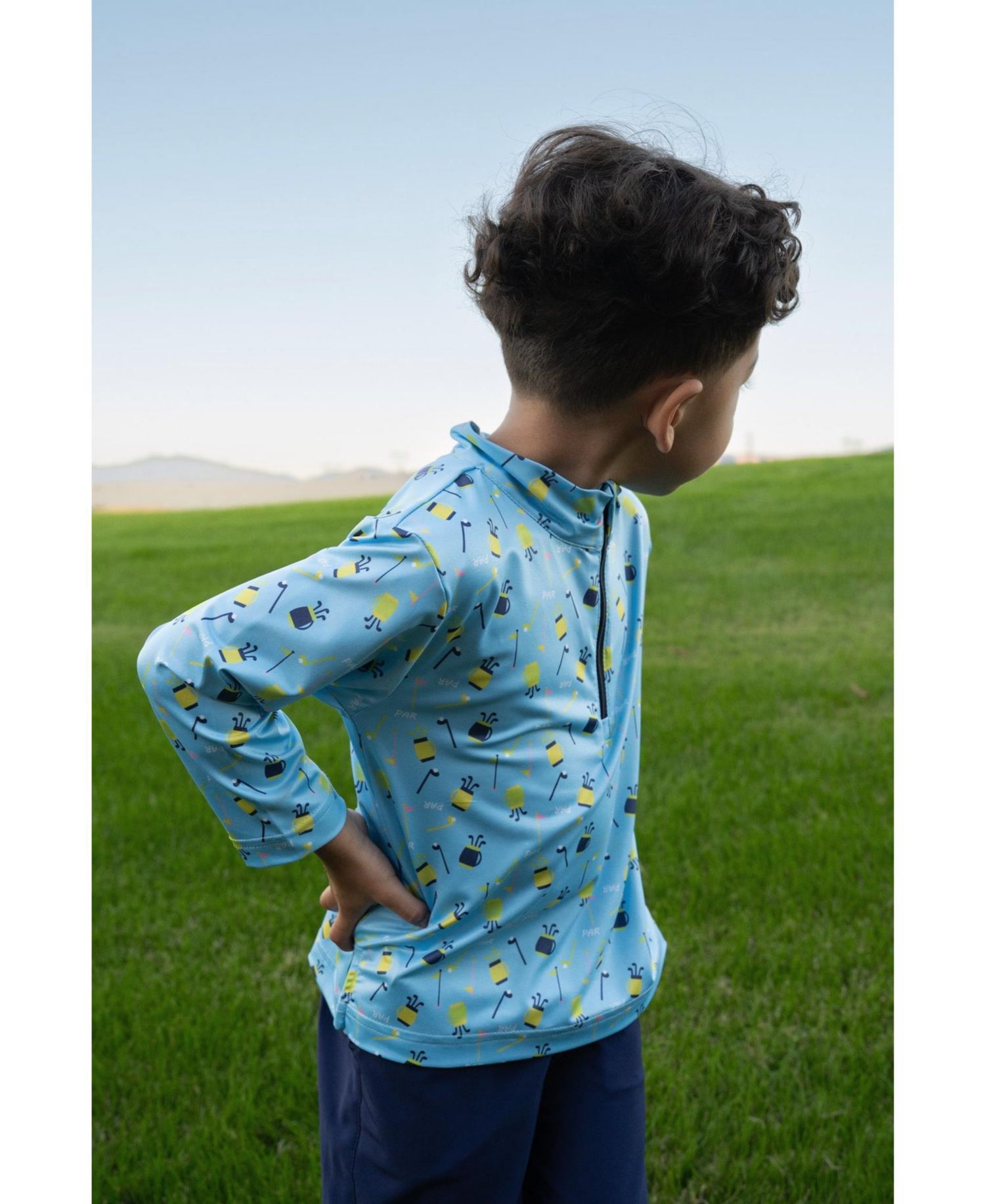 Little Boy Golf Print Performance Knit Half Zip